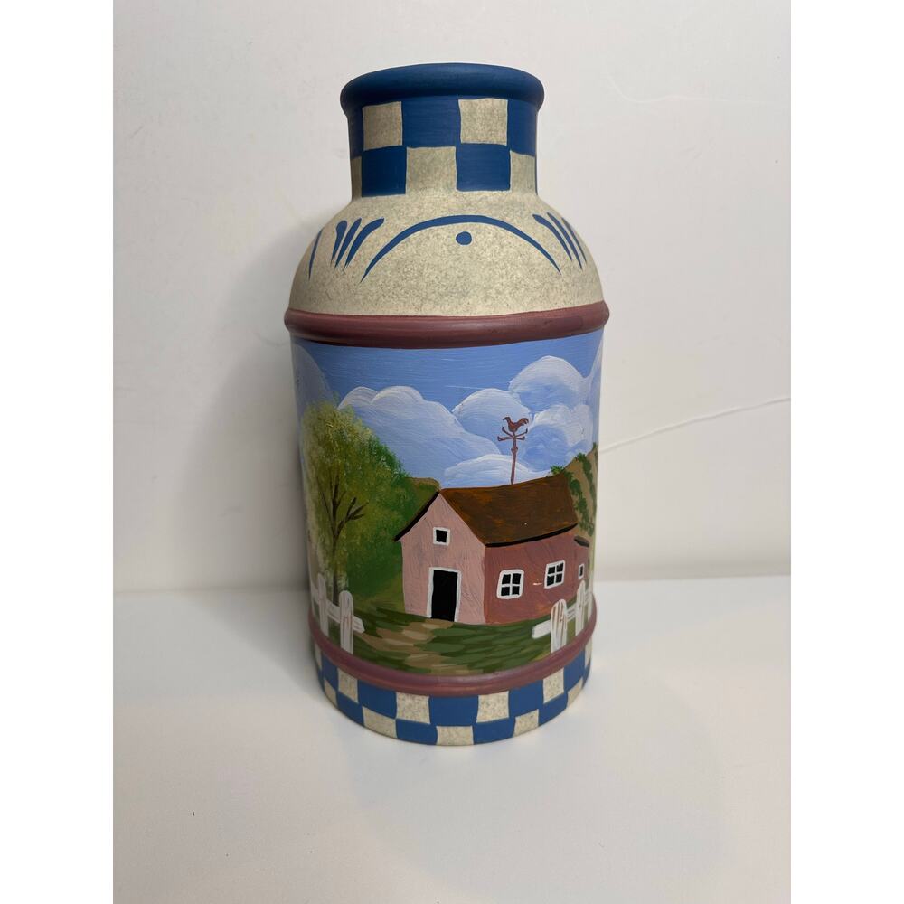VTG Handpainted Country Chic Milk Can Vase Pottery Barn Shabby Farm Decor